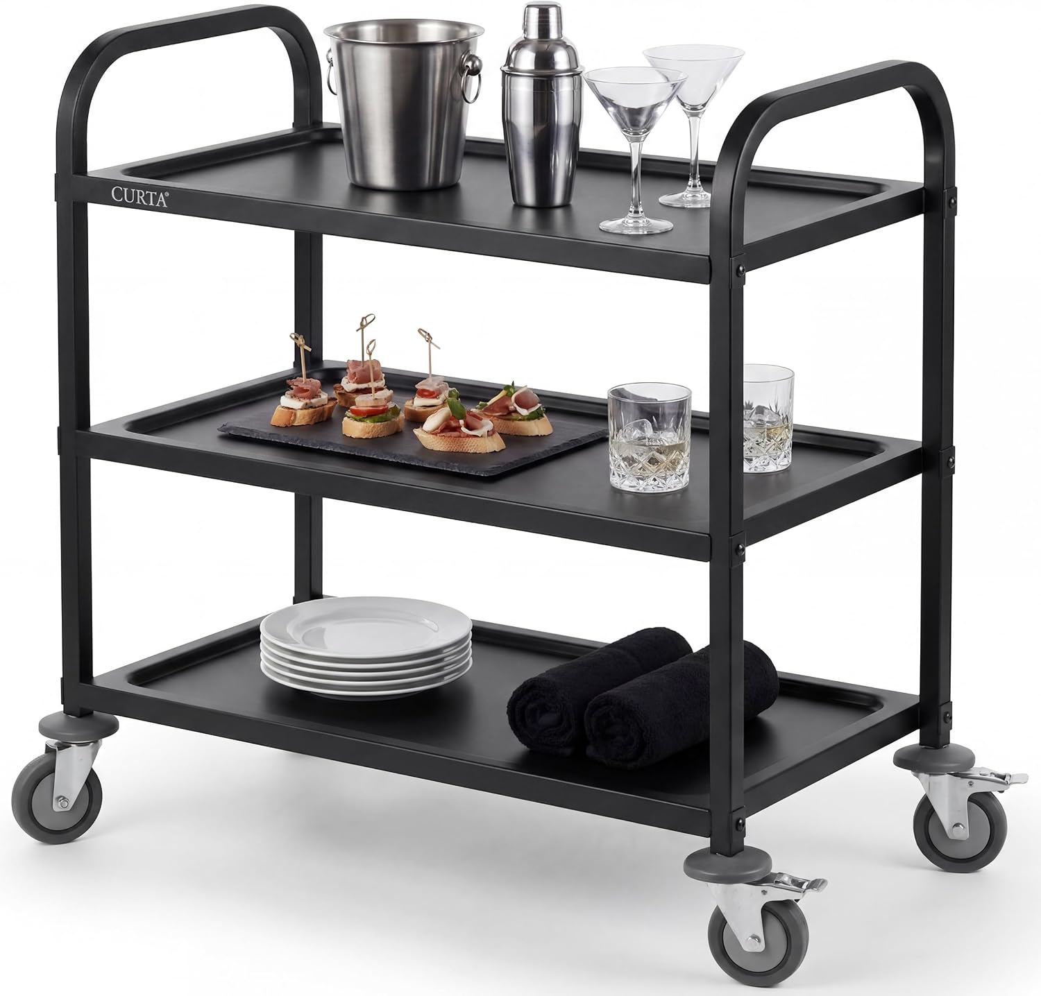 Commercial Kitchen On Wheels - Siyah Paslanmaz Çelik Servis Arabası 3