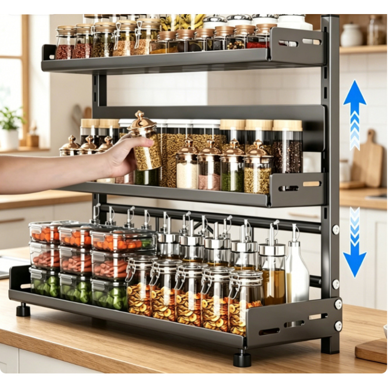 Commercial Kitchen Shelving - 3 Katlı Baharatlık Rafı, Tezgah Üstü