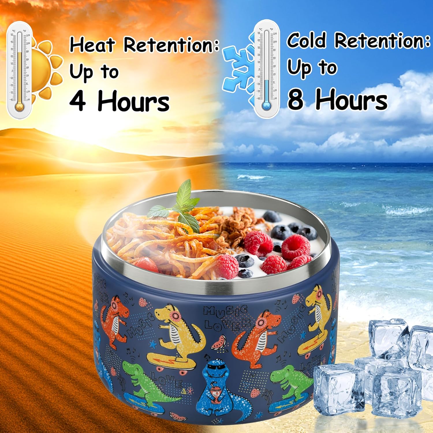 Food Warmer Display - 12oz Yalıtımlı Vakumlu Yiyecek Kabı, Tokalı